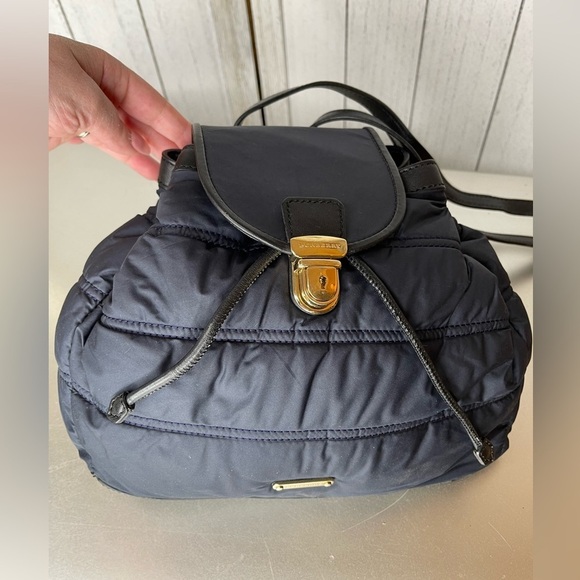 BURBERRY Navy Quilted Mini Backpack Push lock Bag Drawstring - Picture 1 of 13